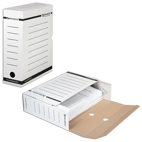 Короб архивный с клапаном А4 (260х325 мм), 100 мм, 1800 листов, плотный, микрогофрокартон, БЕЛЫЙ, BRAUBERG, 126510