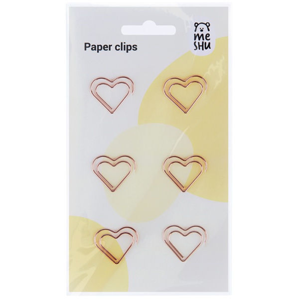 Скрепки фигурные 27мм, Meshu "Hearts", 6шт., пакет с европодвесом 328216 MS_41587
